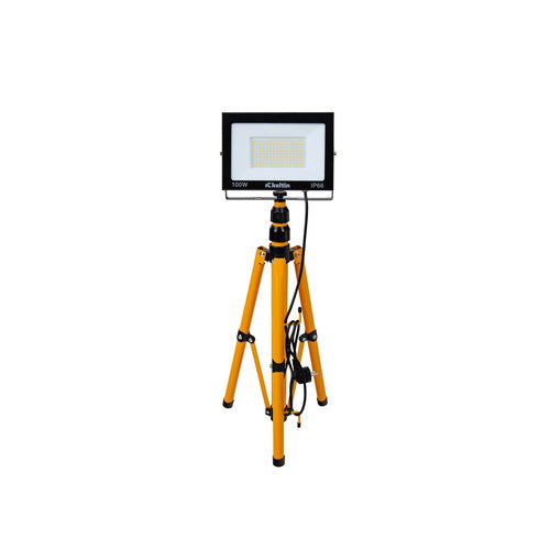 LED construction spotlight on tripod GEKO K02063, 100 W, 10000 lm, 4500 K, 144 SMD LEDs, height 60–160 cm