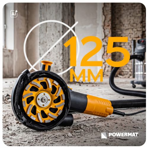 Powermat PM-SDB-1400T 1400 W grinder, for concrete and stone, 125 mm, with dust extraction, 2300–8000 rpm