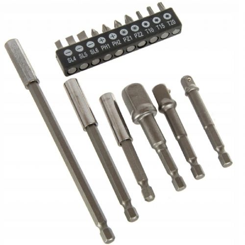 16-piece set of HEX magnetic bits and adapters