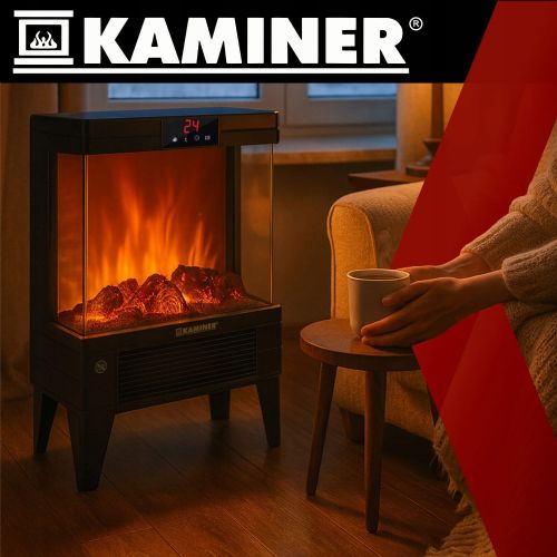 Decorative electric fan heater fireplace Kaminer EMBEGO 2000W, LCD display, remote control