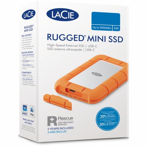 Zunanji HDD disk LaCie Rugged Mini 5TB, USB 3.2, 130 MB/s, odporen na udarce, oranžen