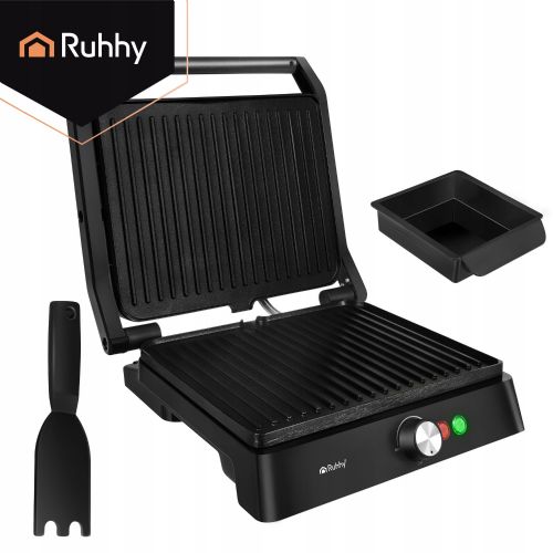 Kitchen grill, toaster and toaster Ruhhy 2in1 2000W, non-stick plates, adjustable temperature, removable tray, black