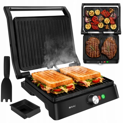 Kitchen grill, toaster and toaster Ruhhy 2in1 2000W, non-stick plates, adjustable temperature, removable tray, black
