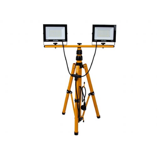 Double LED construction spotlight on tripod GEKO K02054, 2 × 50 W, 9000 lm, 4500 K, IP66, height 60–160 cm