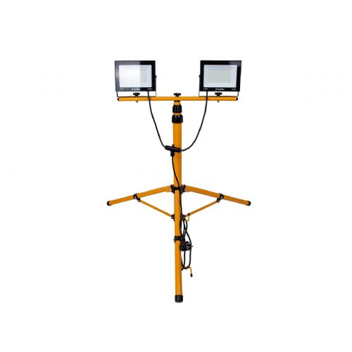 Double LED construction spotlight on tripod GEKO K02054, 2 × 50 W, 9000 lm, 4500 K, IP66, height 60–160 cm