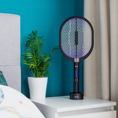3in1 battery electric racket UV LED insect killer black