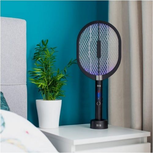 3in1 battery electric racket UV LED insect killer black