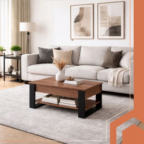 Kruzzel 3-in-1 coffee table, liftable table top, storage space, 92 × 51 × 47 cm, oak and black