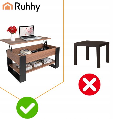 Kruzzel 3-in-1 coffee table, liftable table top, storage space, 92 × 51 × 47 cm, oak and black