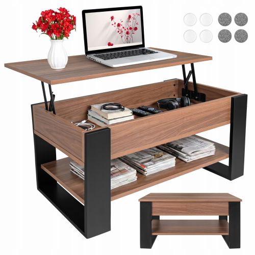 Kruzzel 3-in-1 coffee table, liftable table top, storage space, 92 × 51 × 47 cm, oak and black