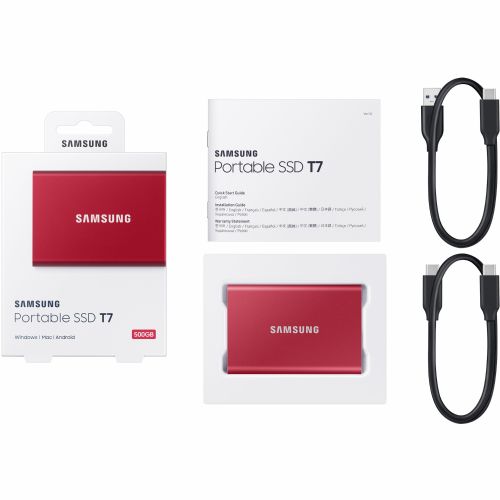 Zunanji SSD-disk Samsung Portable T7, 500 GB, USB 3.2 Gen2, rdeč