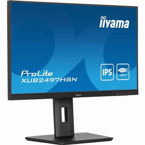 Monitor Iiyama ProLite XUB2497HSN-B2, 60,5 cm (23,8"), 1920 x 1080 (FHD), IPS, 300 cd/m2, 1 ms, 16 : 9, 100 Hz, HDMI, DP, USB-C (65 W), Hub, zvočnik, črn