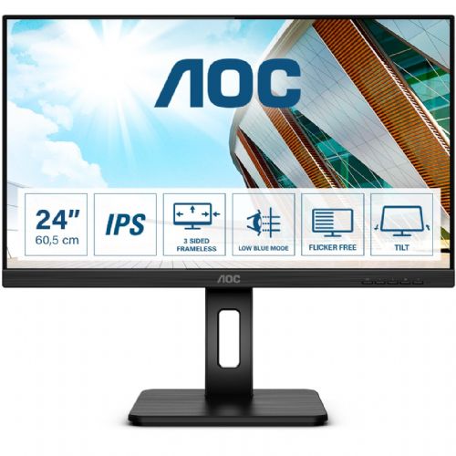 Monitor AOC 24P2Q, 61 cm (24"), FHD (1920 x 1080), 16 : 9, 4 ms, HDMI, DVI, VGA, DisplayPort, VESA, pivot, zvočniki, črn