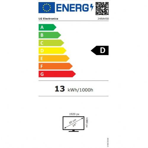 Monitor LG 24BA450-B 60,5 cm (23,8"), 1920x1080 (FHD), IPS, 200 cd/m2, 16:9 5ms 100Hz HDMI DP VGA zvočnik Pivot Black