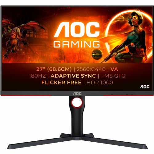 Monitor AOC Gaming Q27G3XMN/BK 68,58 cm (27") , 2560x1440 (QHD), VA, 700 cd/m2, 16:9, 1ms, 180Hz HDR1000 HDMI DP Pivot Black