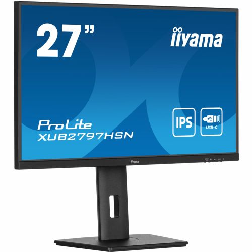 Monitor Iiyama ProLite XUB2797HSN-B2, 68,6 cm (27"), 1920 x 1080 (FHD), IPS, 300 cd/m2, 16 : 9, 1 ms, 100 Hz, HDMI, DP, USB-C (65 W), zvočnik, pivot, črn