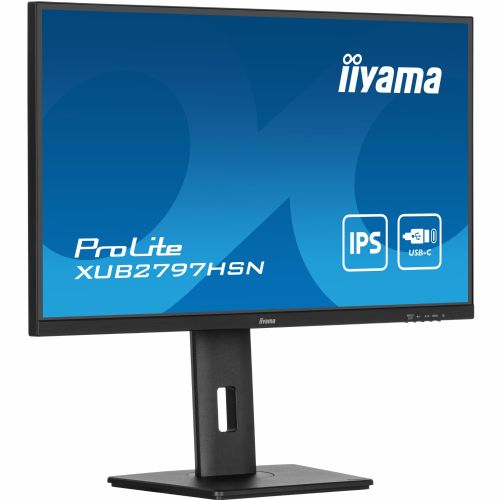 Monitor Iiyama ProLite XUB2797HSN-B2, 68,6 cm (27"), 1920 x 1080 (FHD), IPS, 300 cd/m2, 16 : 9, 1 ms, 100 Hz, HDMI, DP, USB-C (65 W), zvočnik, pivot, črn