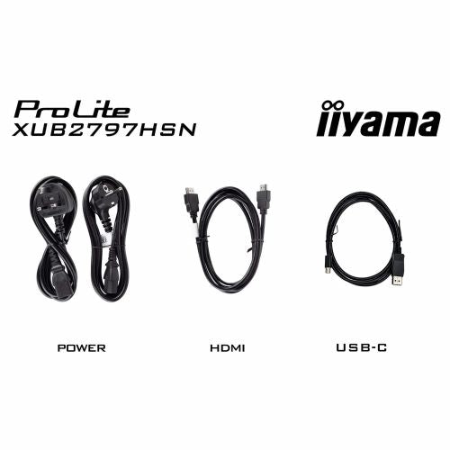 Monitor Iiyama ProLite XUB2797HSN-B2, 68,6 cm (27"), 1920 x 1080 (FHD), IPS, 300 cd/m2, 16 : 9, 1 ms, 100 Hz, HDMI, DP, USB-C (65 W), zvočnik, pivot, črn 98139837