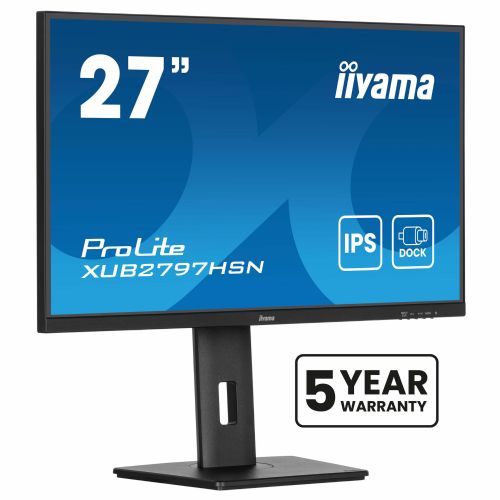 Monitor Iiyama ProLite XUB2797HSN-B2, 68,6 cm (27"), 1920 x 1080 (FHD), IPS, 300 cd/m2, 16 : 9, 1 ms, 100 Hz, HDMI, DP, USB-C (65 W), zvočnik, pivot, črn 98139837