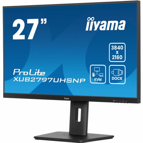 Monitor Iiyama ProLite XUB2797UHSNP-B1 68,6 cm (27"), 3840x2160 (4K UHD), IPS, 16:9 4k 4ms 60Hz HDMI DP USB-C 96W, KVM, zvočnik Pivot Black