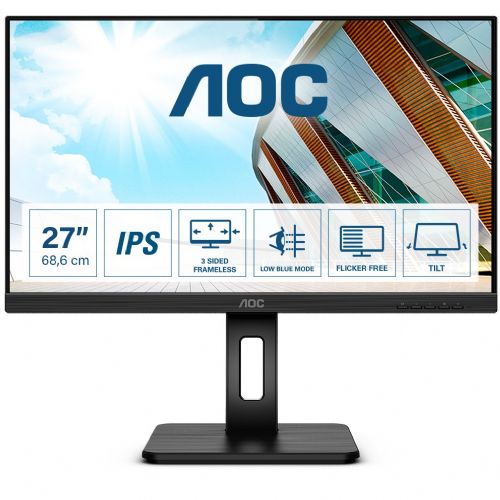Monitor AOC Q27P2Q, 68,6 cm/27'', Quad HD (2560 x 1440), 4 ms, 16 : 9, USB, HDMI, DisplayPort, zvočniki, pivot, črn