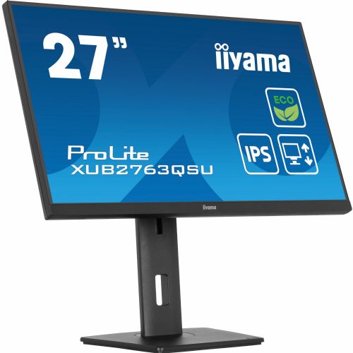 Monitor Iiyama ProLite XUB2763QSU-B1, 68,6 cm (27"), 2560 x 1440 (QHD), 16 : 9, IPS, 350 cd/m2, 2 ms, 100 Hz, HDMI, DP, USB, zvočnik, pivot, črn