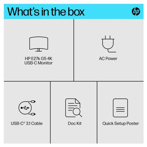 Monitor HP E27k G5 68,58 cm (27"), 3840x2160 (4K UHD), 350cd/m2, IPS HDMI DP USB-C 65W, Pivot UHD Speaker