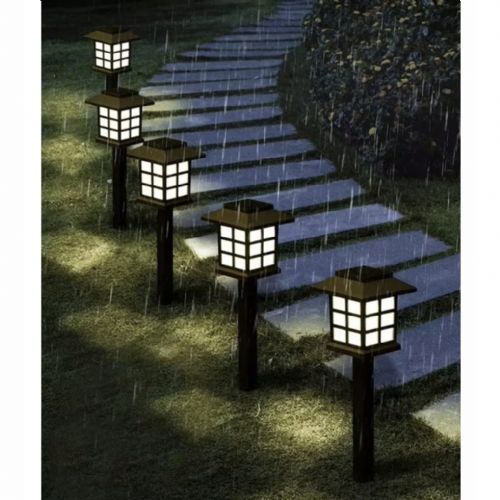6x solar floor LED cool white garden lamp 37cm
