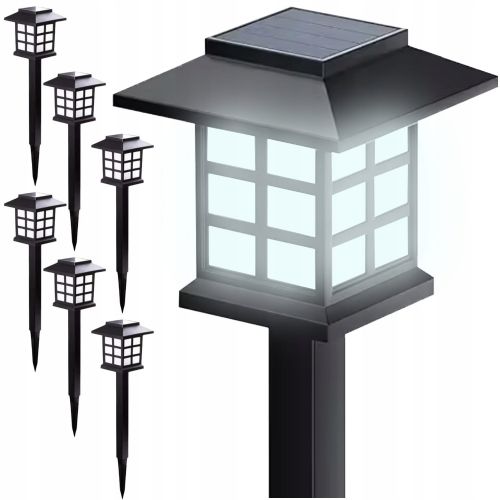 6x solar floor LED cool white garden lamp 37cm