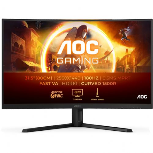 Monitor AOC Gaming CQ32G4VE, 81,3 cm (32"), 2560 x 1440 (QHD), 16 : 9, ukrivljen, FastVA, 0,5 ms, 180 Hz, HDR10, HDMI, DP, črn