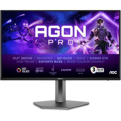 Monitor AOC AGON PRO AG326UD 80 cm (31,5"), 3840x2160 (4K UHD), OLED 250 cd/m2, 16:9 HDR400 TrueBlack 0,03ms 165Hz 2xHDMI DP zvočnik temno siv