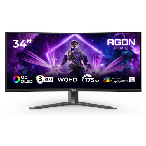 Monitor AOC AGON PRO AG346UCD 86,4 cm (34"), 3440x1440 (QHD), OLED 1000 cd/m2, HDR400 TrueBlack 0,03ms 175Hz 2xHDMI DP zvočnik DarkGrey