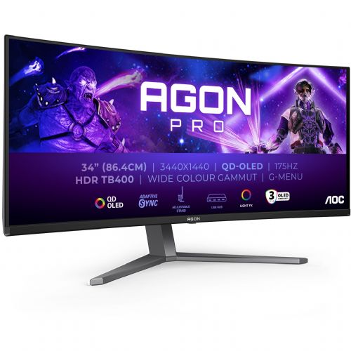 Monitor AOC AGON PRO AG346UCD 86,4 cm (34"), 3440x1440 (QHD), OLED 1000 cd/m2, HDR400 TrueBlack 0,03ms 175Hz 2xHDMI DP zvočnik DarkGrey