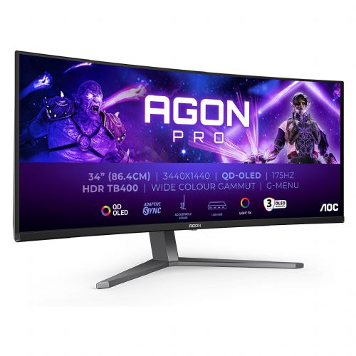 Monitor AOC AGON PRO AG346UCD 86,4 cm (34"), 3440x1440 (QHD), OLED 1000 cd/m2, HDR400 TrueBlack 0,03ms 175Hz 2xHDMI DP zvočnik DarkGrey