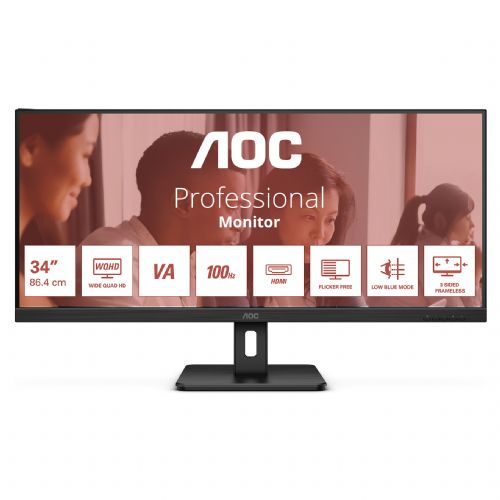Monitor AOC U34E2M 86,36 cm (34,0"), 3440x1440 (UWQHD), 250cd/m2, +100Hz, DP 2xHDMI 4 ms Black 94131973