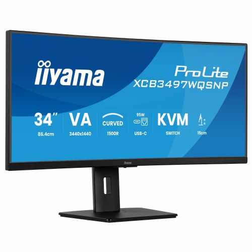 Iiyama ProLite XCB3497WQSNP Monitor, 86.4 cm (34"), 3440 x 1440, 21:9, VA, 350 cd/m2, 0.4 ms, curved, black