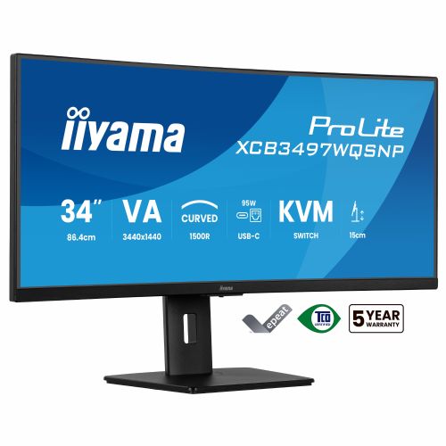 Iiyama ProLite XCB3497WQSNP Monitor, 86.4 cm (34"), 3440 x 1440, 21:9, VA, 350 cd/m2, 0.4 ms, curved, black