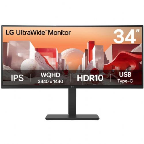 Monitor LG 34BA75QE-B 86,4 cm (34"), 3440x1440 (QHD), IPS, 300 cd/m2, 21:9 ukrivljen 5ms 60Hz HDR10 HDMI DP USB-C 90W, zvočnik