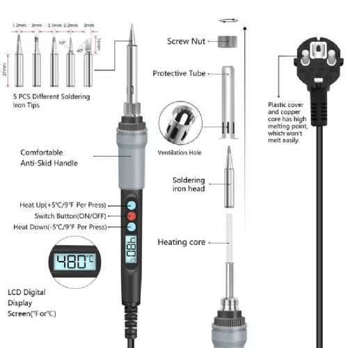 90W adjustable electric LCD handheld soldering iron up to 480°C