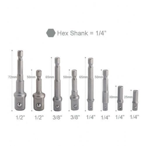 Screwdriver adapter 1/4 3/8 1/2 - 8 piece set