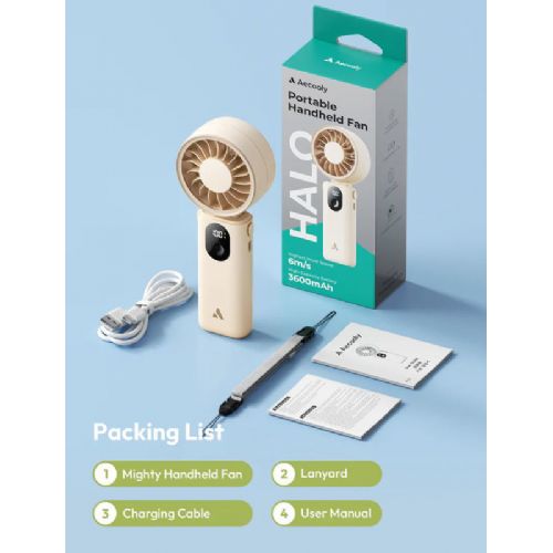 Aecooly Halo 04 Icing portable handheld fan with battery cooling, beige