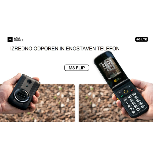 AGM Rugged Flip Phone Flip M8 (4G) DS, IP68/IP69K/MIL-STD-810H, Black (OPEN PACKAGING)