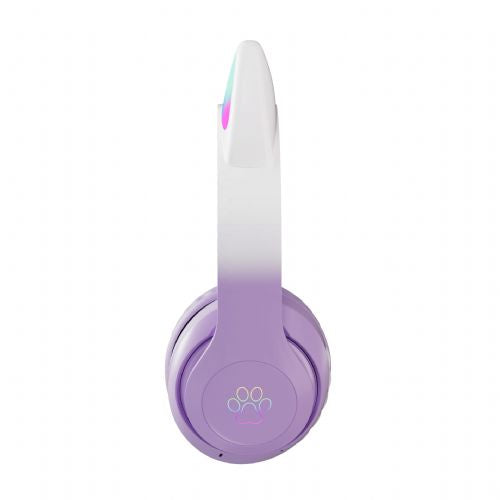 Rechargeable LED RGB wireless gaming headset with cat ears + microphone purple