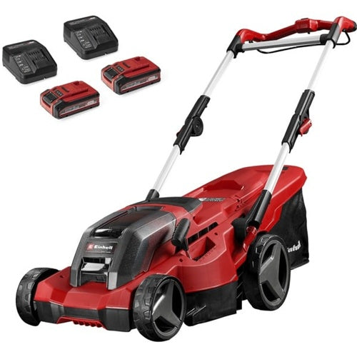 Einhell GE-CM 36/37 Li cordless lawn mower, 36 V (2x18V), 2x Li-Ion Plus 4.0Ah battery, red/black