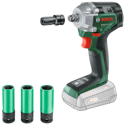 Cordless impact driver Bosch UniversalImpactDrive 18V-350 (green, without battery and charger, including 3 socket wrench attachments, POWER FOR ALL ALLIANCE)