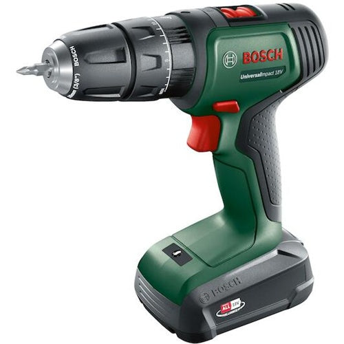 Bosch UniversalImpact 18V cordless screwdriver and drill, 2x 1.5 Ah Li-ion battery, impact drilling, 241-piece set, keyless chuck