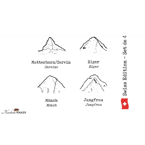 Shot glasses for spirits Alaskan MAKER Swiss AMTOPO-S-MEMJ, topography 4 mountains, 65 ml
