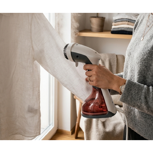 ALPINA GARMENT STEAMER steam iron, electric, for clothes, 1500W power, 170ml water tank, LED indicator, foldable design, 25x13x10.6cm, black and white