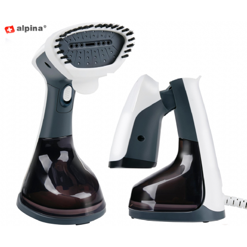 ALPINA GARMENT STEAMER steam iron, electric, for clothes, 1500W power, 170ml water tank, LED indicator, foldable design, 25x13x10.6cm, black and white