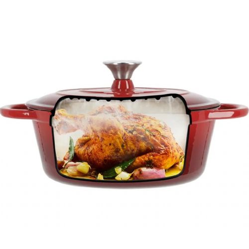 ALPINA cast iron pot / pan, 5L, non-stick coating, for all types of ovens and stoves, handles, 33x25x11cm, red